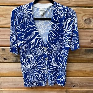 Chico’s Woman’s Blue/White Floral Print Cardigan Size 1